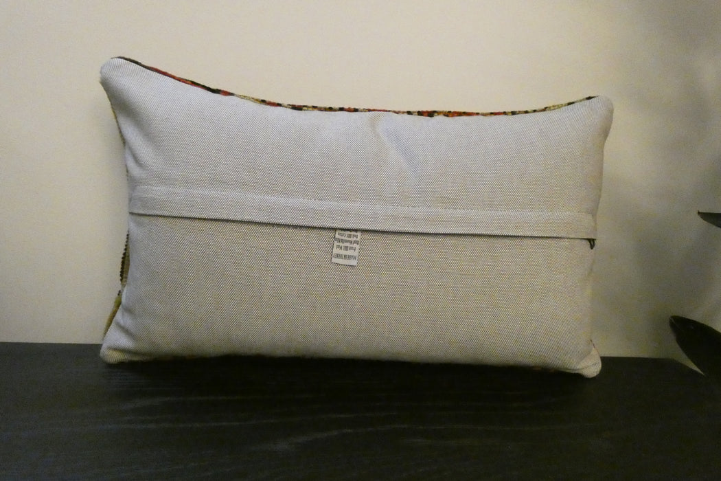 Handmade Turkish Rug Cushion 30 x 50cm | Vintage Wool Lumbar Cushion with Insert | Organic Cotton Back | TK26-C624- Rugs Direct 