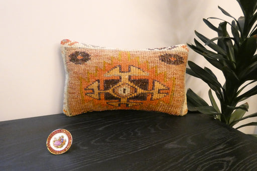 Handmade Turkish Rug Cushion 30 x 50cm | Vintage Wool Lumbar Cushion with Insert | Organic Cotton Back | TK26-C626- Rugs Direct 