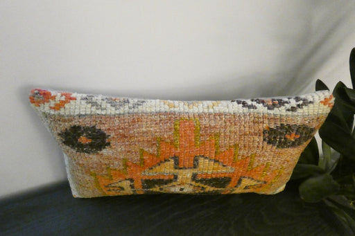 Handmade Turkish Rug Cushion 30 x 50cm | Vintage Wool Lumbar Cushion with Insert | Organic Cotton Back | TK26-C626- Rugs Direct 