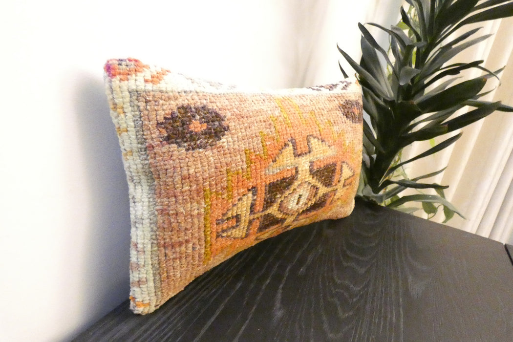 Handmade Turkish Rug Cushion 30 x 50cm | Vintage Wool Lumbar Cushion with Insert | Organic Cotton Back | TK26-C626- Rugs Direct 