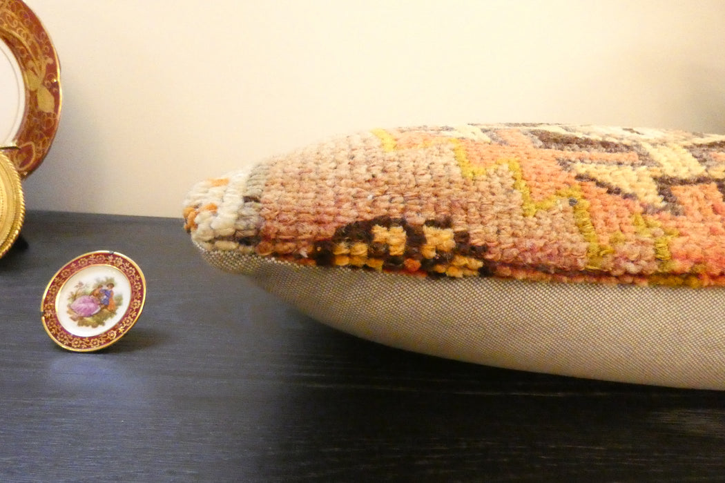Handmade Turkish Rug Cushion 30 x 50cm | Vintage Wool Lumbar Cushion with Insert | Organic Cotton Back | TK26-C626- Rugs Direct 