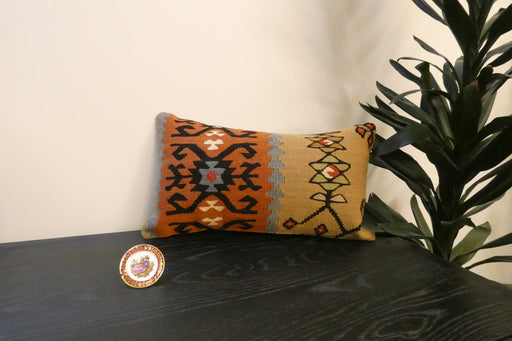 Handmade Turkish Kilim Cushion 30 x 50cm | Vintage Wool Lumbar Cushion with Insert | Organic Cotton Back | TK26-C623- Rugs Direct