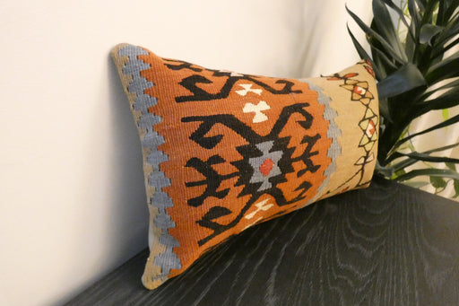 Handmade Turkish Kilim Cushion 30 x 50cm | Vintage Wool Lumbar Cushion with Insert | Organic Cotton Back | TK26-C623- Rugs Direct