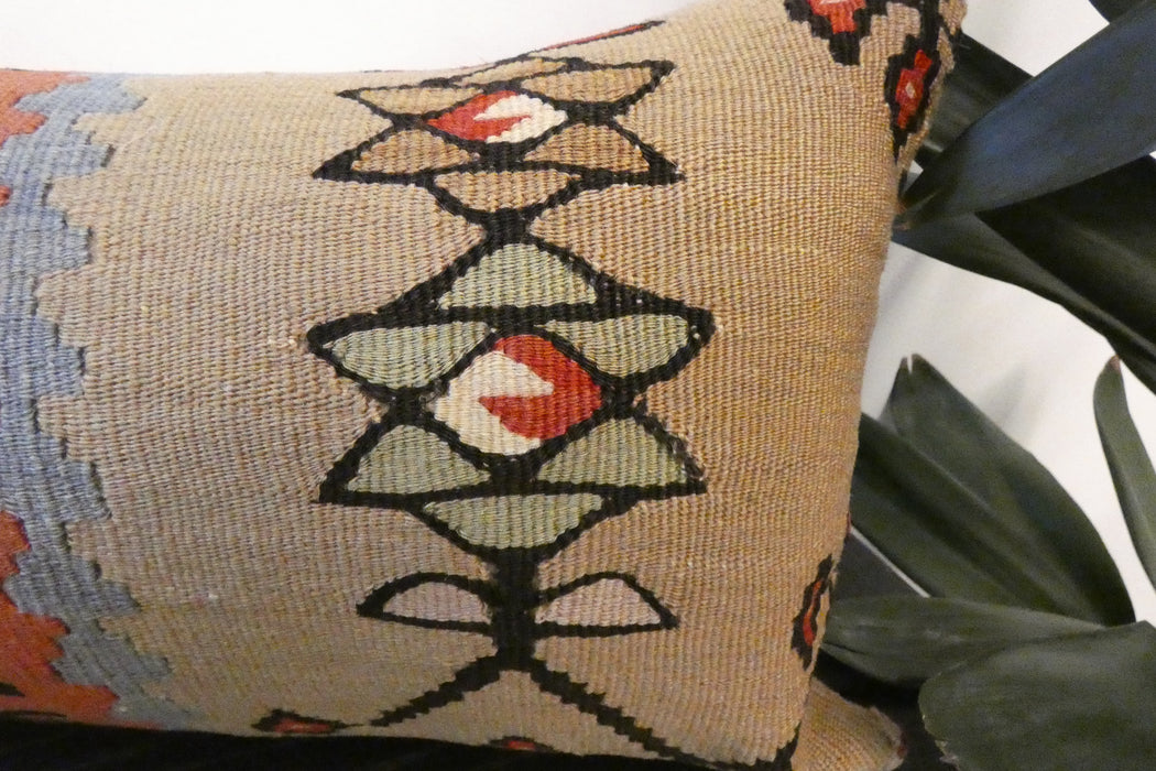 Handmade Turkish Kilim Cushion 30 x 50cm | Vintage Wool Lumbar Cushion with Insert | Organic Cotton Back | TK26-C623- Rugs Direct