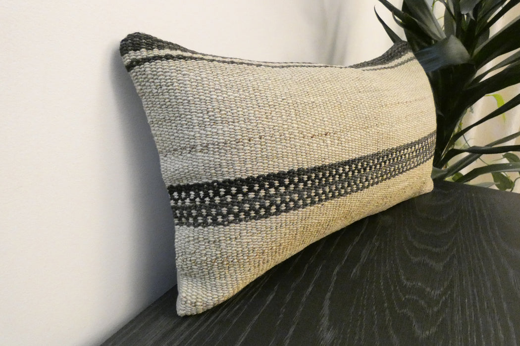 Handmade Turkish Kilim Cushion 30 x 50cm | Vintage Wool Lumbar Cushion with Insert | Organic Cotton Back | TK26-C620- Rugs Direct 
