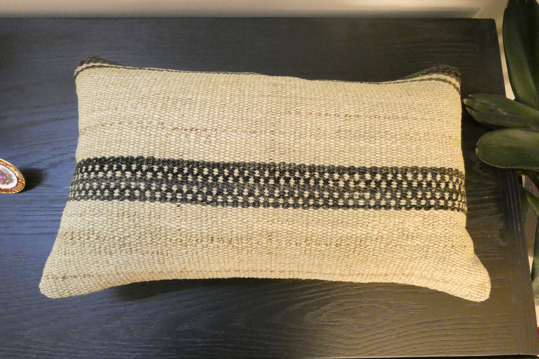 Handmade Turkish Kilim Cushion 30 x 50cm | Vintage Wool Lumbar Cushion with Insert | Organic Cotton Back | TK26-C620- Rugs Direct 