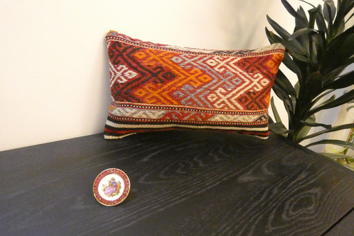 Handmade Turkish Kilim Cushion 30 x 50cm | Vintage Wool Lumbar Cushion with Insert | Organic Cotton Back | TK26-C618- Rugs Direct 