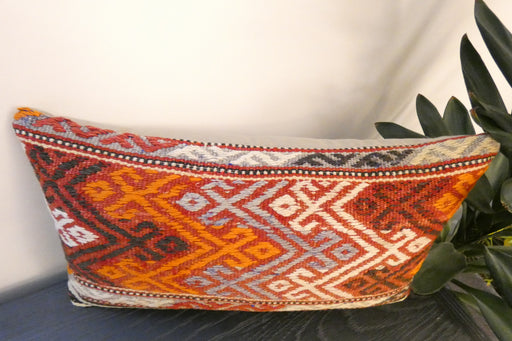 Handmade Turkish Kilim Cushion 30 x 50cm | Vintage Wool Lumbar Cushion with Insert | Organic Cotton Back | TK26-C618- Rugs Direct 