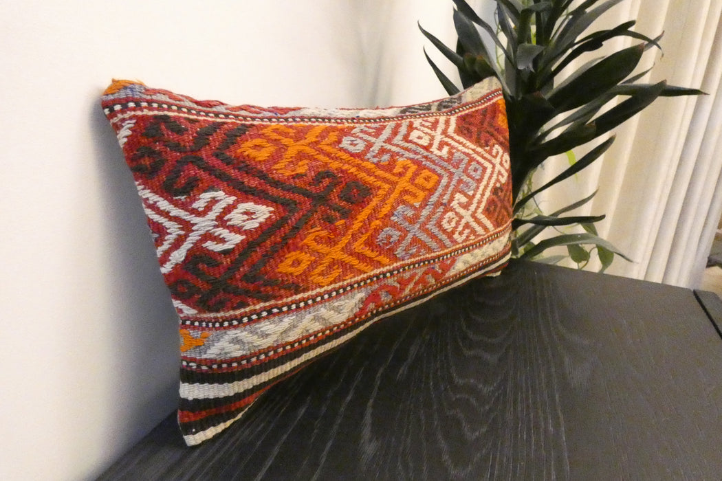 Handmade Turkish Kilim Cushion 30 x 50cm | Vintage Wool Lumbar Cushion with Insert | Organic Cotton Back | TK26-C618- Rugs Direct 