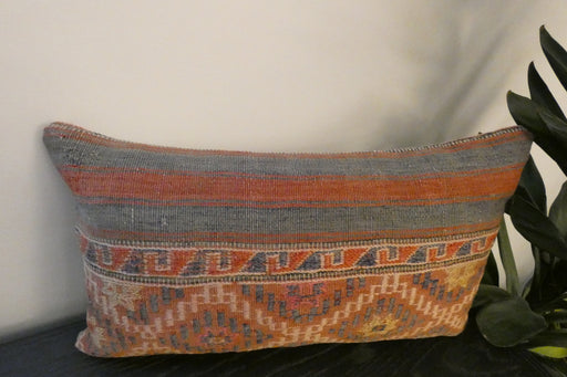 Handmade Turkish Kilim Cushion 30 x 50cm | Vintage Wool Lumbar Cushion with Insert | Organic Cotton Back | TK26-C617- Rugs Direct 