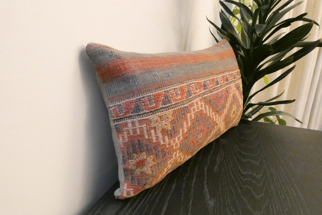 Handmade Turkish Kilim Cushion 30 x 50cm | Vintage Wool Lumbar Cushion with Insert | Organic Cotton Back | TK26-C617- Rugs Direct 
