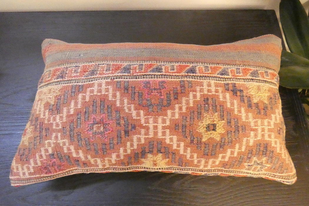 Handmade Turkish Kilim Cushion 30 x 50cm | Vintage Wool Lumbar Cushion with Insert | Organic Cotton Back | TK26-C617- Rugs Direct 