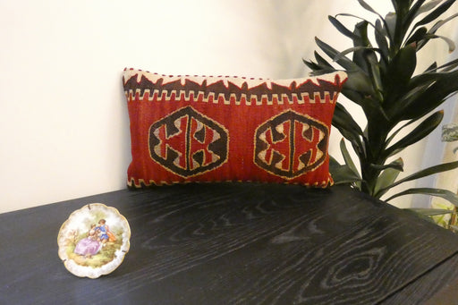 Handmade Turkish Kilim Cushion 30 x 50cm | Vintage Wool Lumbar Cushion with Insert | Organic Cotton Back | TK26-C622- Rugs Direct 