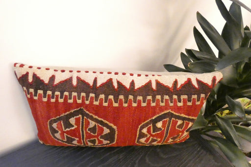 Handmade Turkish Kilim Cushion 30 x 50cm | Vintage Wool Lumbar Cushion with Insert | Organic Cotton Back | TK26-C622- Rugs Direct 
