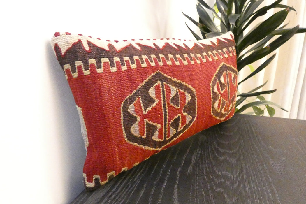 Handmade Turkish Kilim Cushion 30 x 50cm | Vintage Wool Lumbar Cushion with Insert | Organic Cotton Back | TK26-C622- Rugs Direct 