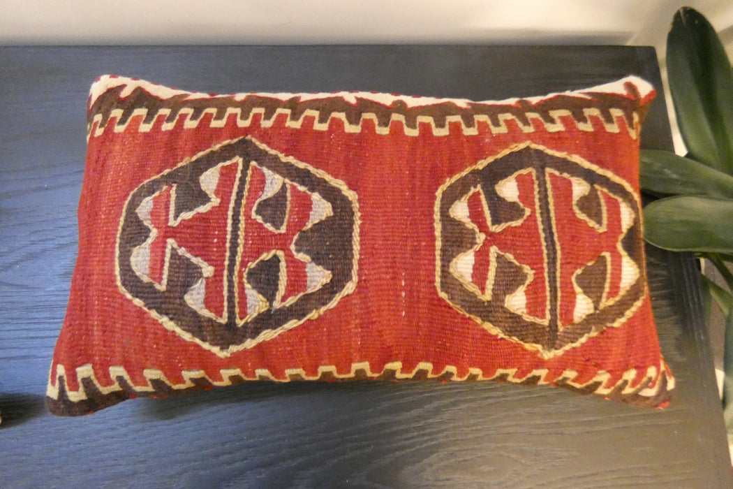 Handmade Turkish Kilim Cushion 30 x 50cm | Vintage Wool Lumbar Cushion with Insert | Organic Cotton Back | TK26-C622- Rugs Direct 