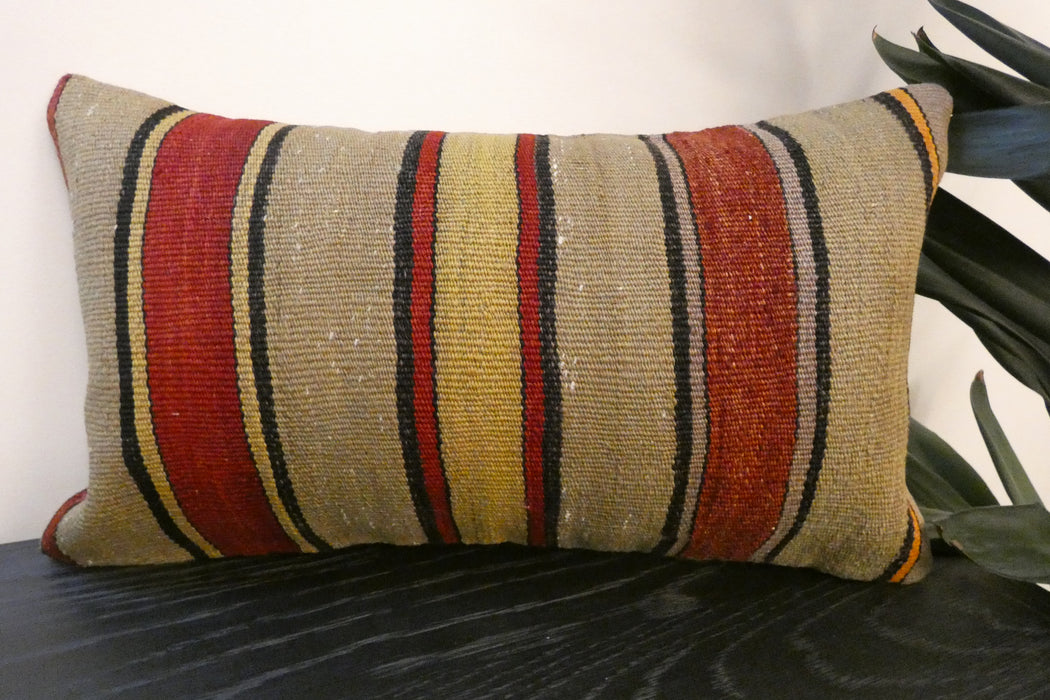 Handmade Turkish Kilim Cushion 30 x 50cm | Vintage Wool Lumbar Cushion with Insert | Organic Cotton Back | TK26-C619- Rugs Direct 
