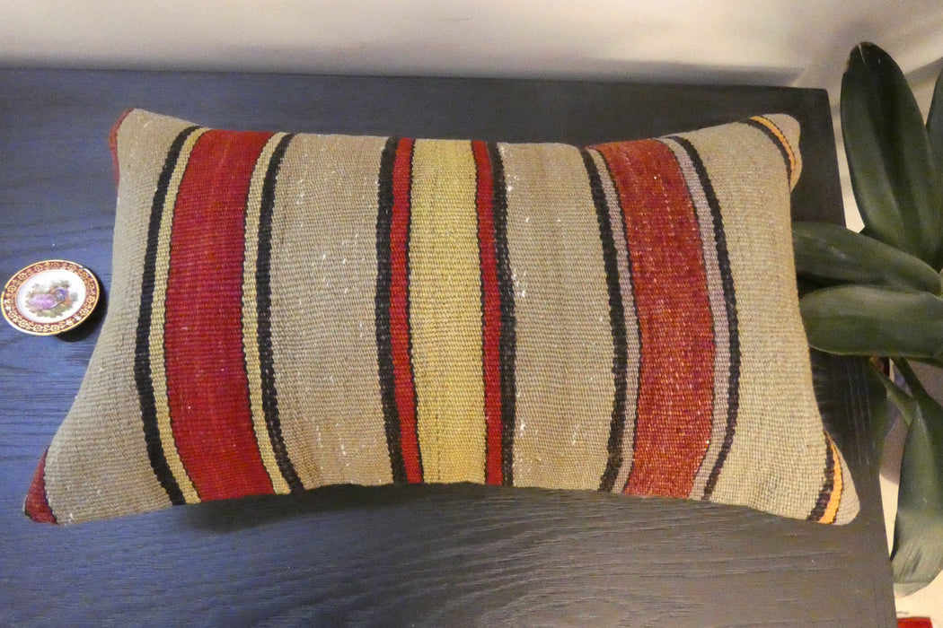 Handmade Turkish Kilim Cushion 30 x 50cm | Vintage Wool Lumbar Cushion with Insert | Organic Cotton Back | TK26-C619- Rugs Direct 