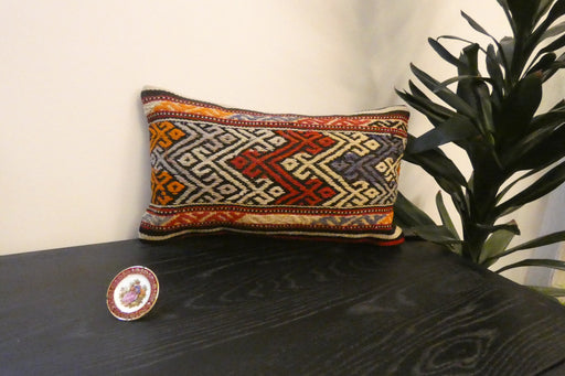Handmade Turkish Kilim Cushion 30 x 50cm | Vintage Wool Lumbar Cushion with Insert | Organic Cotton Back | TK26-C621- Rugs Direct 