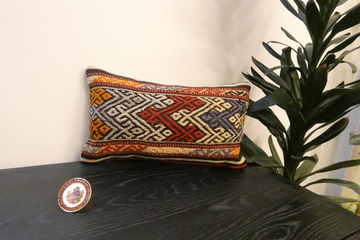 Handmade Turkish Kilim Cushion 30 x 50cm | Vintage Wool Lumbar Cushion with Insert | Organic Cotton Back | TK26-C621- Rugs Direct 