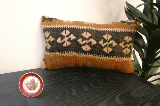 Handmade Turkish Kilim Cushion 30 x 50cm | Vintage Wool Lumbar Cushion with Insert | Organic Cotton Back | TK26-C961- Rugs Direct 