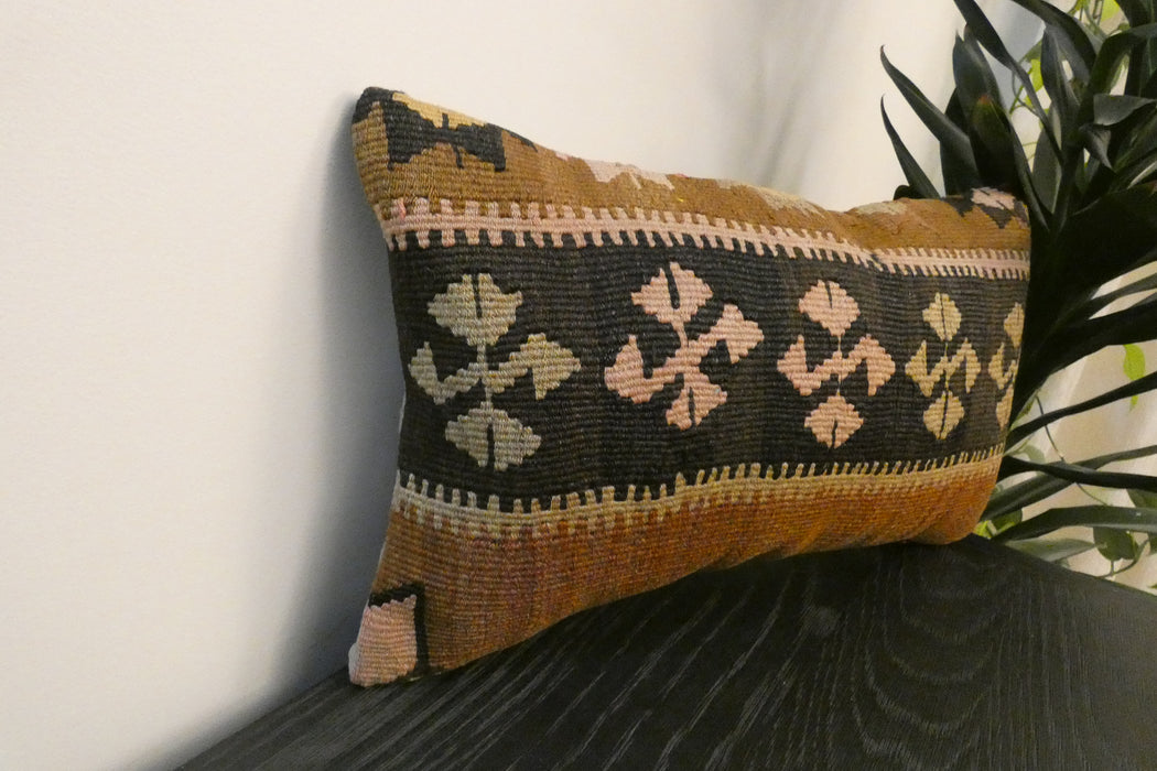 Handmade Turkish Kilim Cushion 30 x 50cm | Vintage Wool Lumbar Cushion with Insert | Organic Cotton Back | TK26-C961- Rugs Direct 