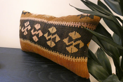 Handmade Turkish Kilim Cushion 30 x 50cm | Vintage Wool Lumbar Cushion with Insert | Organic Cotton Back | TK26-C961- Rugs Direct 