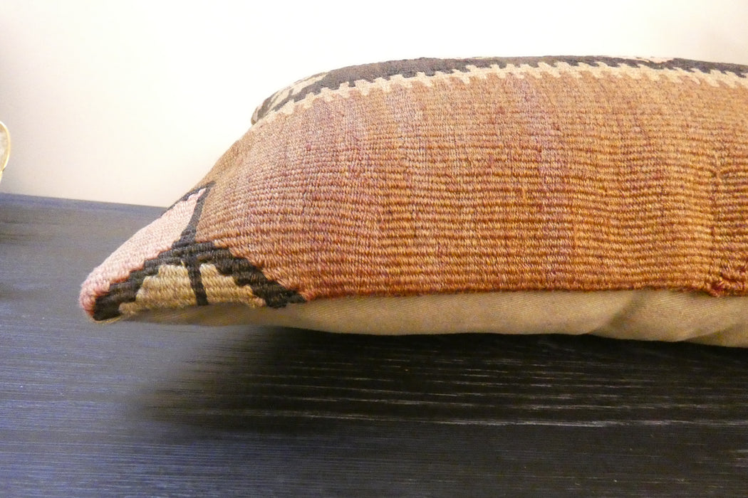Handmade Turkish Kilim Cushion 30 x 50cm | Vintage Wool Lumbar Cushion with Insert | Organic Cotton Back | TK26-C961- Rugs Direct 