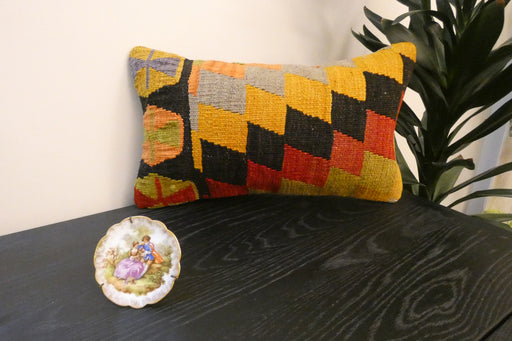 Handmade Turkish Kilim Cushion 30 x 50cm | Vintage Wool Lumbar Cushion with Insert | Organic Cotton Back | TK26-C968- Rugs Direct 