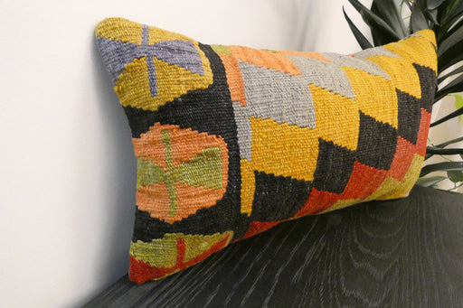 Handmade Turkish Kilim Cushion 30 x 50cm | Vintage Wool Lumbar Cushion with Insert | Organic Cotton Back | TK26-C968- Rugs Direct 