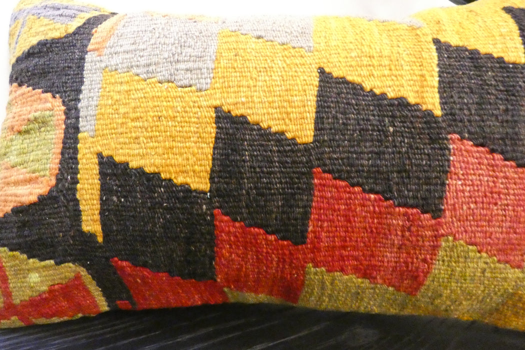 Handmade Turkish Kilim Cushion 30 x 50cm | Vintage Wool Lumbar Cushion with Insert | Organic Cotton Back | TK26-C968- Rugs Direct 