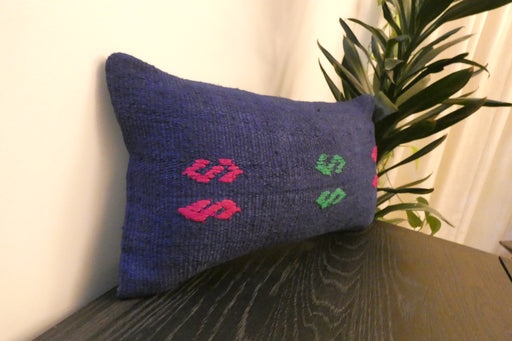 Handmade Turkish Kilim Cushion 30 x 50cm | Vintage Wool Lumbar Cushion with Insert | Organic Cotton Back | TK26-C966- Rugs Direct 
