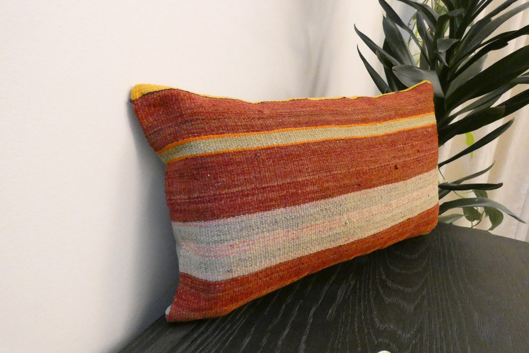 Handmade Turkish Kilim Cushion 30 x 50cm | Vintage Wool Lumbar Cushion with Insert | Organic Cotton Back | TK26-C963- Rugs Direct 