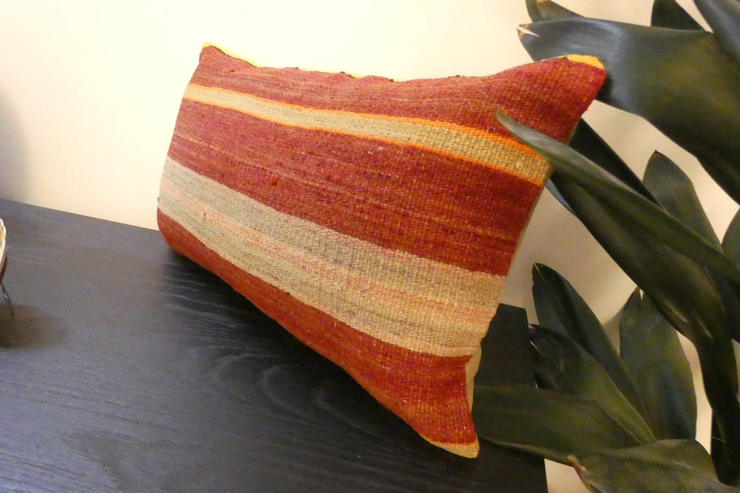 Handmade Turkish Kilim Cushion 30 x 50cm | Vintage Wool Lumbar Cushion with Insert | Organic Cotton Back | TK26-C963- Rugs Direct 
