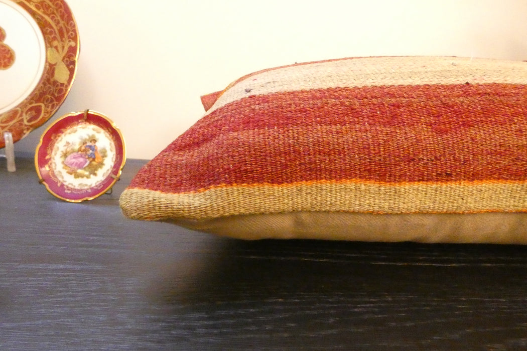 Handmade Turkish Kilim Cushion 30 x 50cm | Vintage Wool Lumbar Cushion with Insert | Organic Cotton Back | TK26-C963- Rugs Direct 