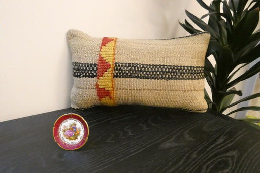 Handmade Turkish Kilim Cushion 30 x 50cm | Vintage Wool Lumbar Cushion with Insert | Organic Cotton Back | TK26-C964- Rugs Direct 