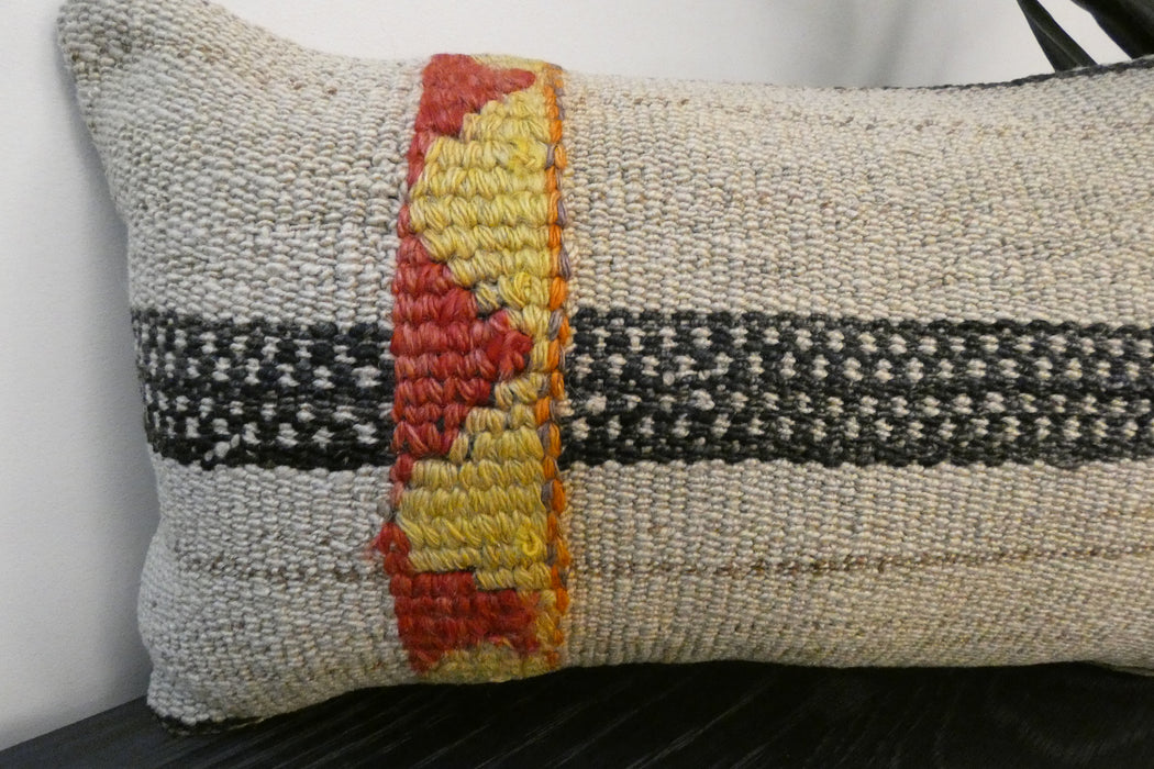 Handmade Turkish Kilim Cushion 30 x 50cm | Vintage Wool Lumbar Cushion with Insert | Organic Cotton Back | TK26-C964- Rugs Direct 