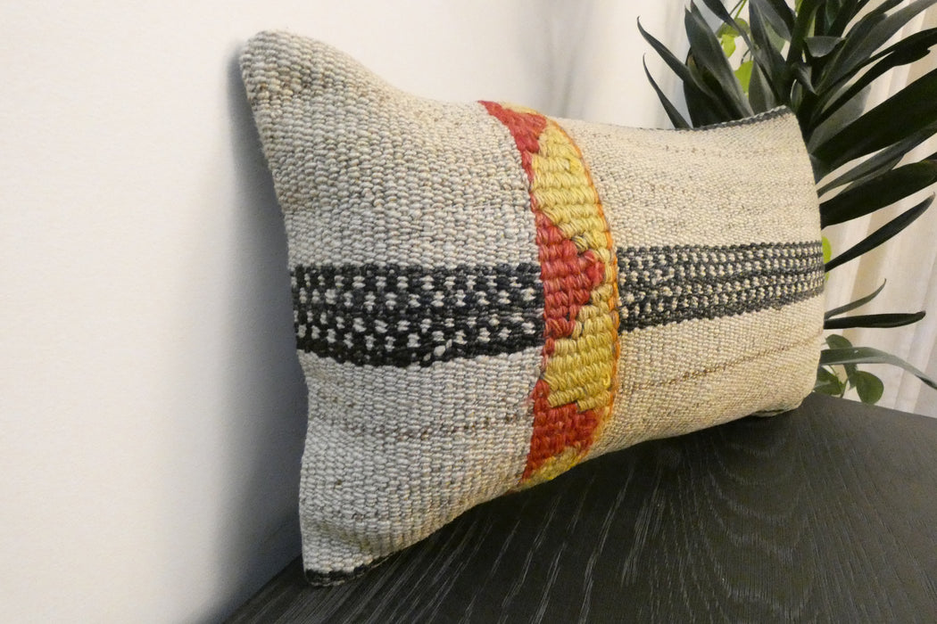 Handmade Turkish Kilim Cushion 30 x 50cm | Vintage Wool Lumbar Cushion with Insert | Organic Cotton Back | TK26-C964- Rugs Direct 