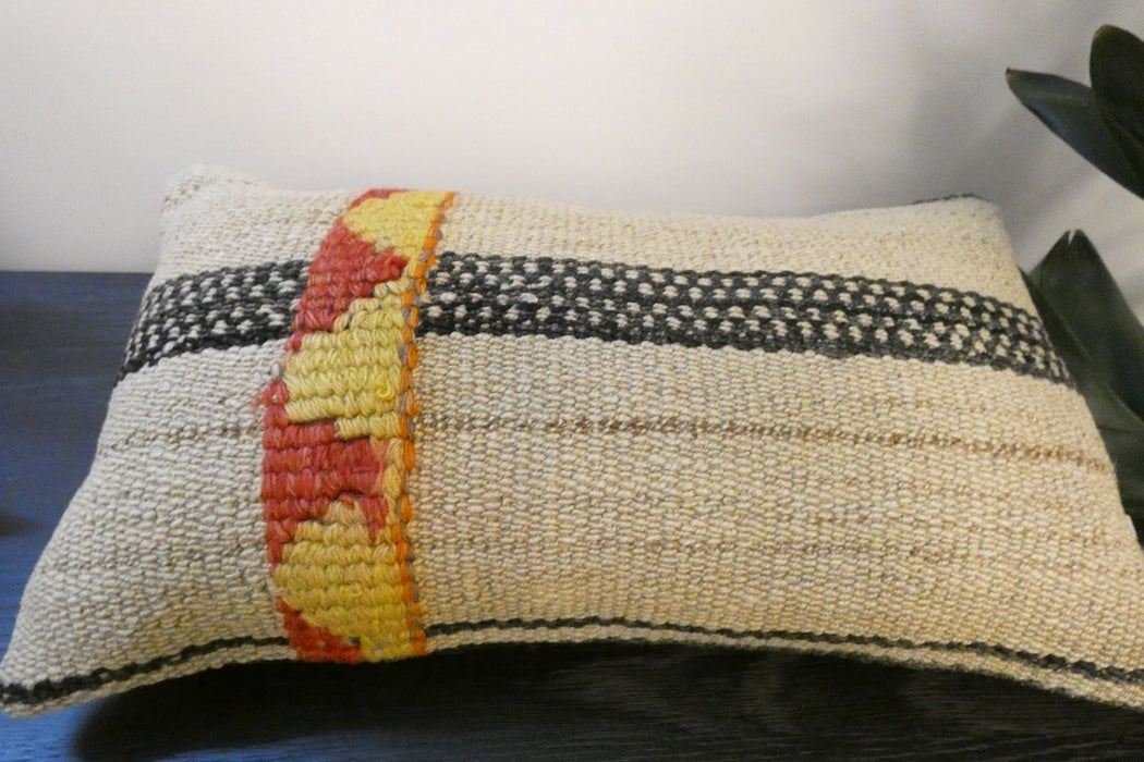 Handmade Turkish Kilim Cushion 30 x 50cm | Vintage Wool Lumbar Cushion with Insert | Organic Cotton Back | TK26-C964- Rugs Direct 