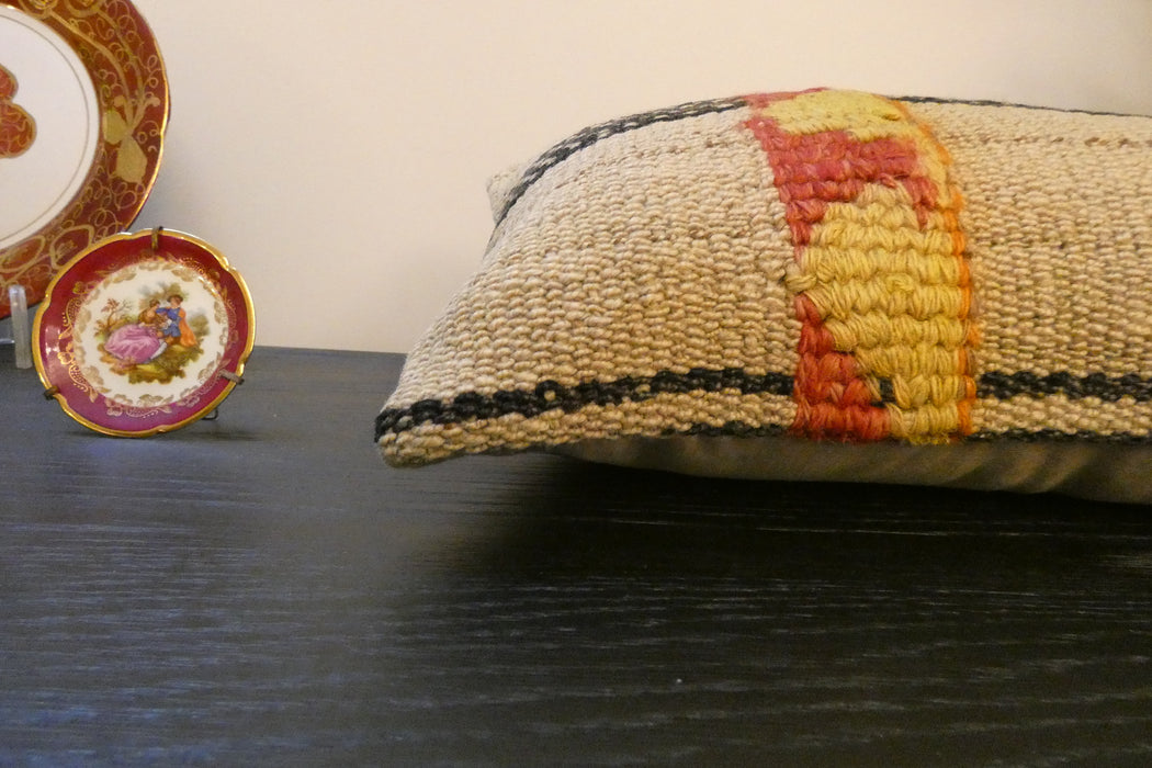 Handmade Turkish Kilim Cushion 30 x 50cm | Vintage Wool Lumbar Cushion with Insert | Organic Cotton Back | TK26-C964- Rugs Direct 