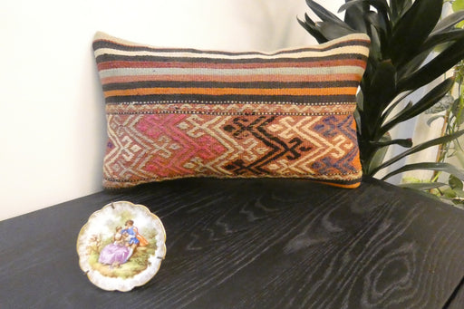 Handmade Turkish Kilim Cushion 30 x 50cm | Vintage Wool Lumbar Cushion with Insert | Organic Cotton Back | TK26-C962- Rugs Direct 
