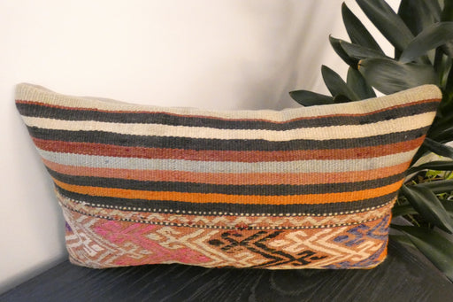 Handmade Turkish Kilim Cushion 30 x 50cm | Vintage Wool Lumbar Cushion with Insert | Organic Cotton Back | TK26-C962- Rugs Direct 