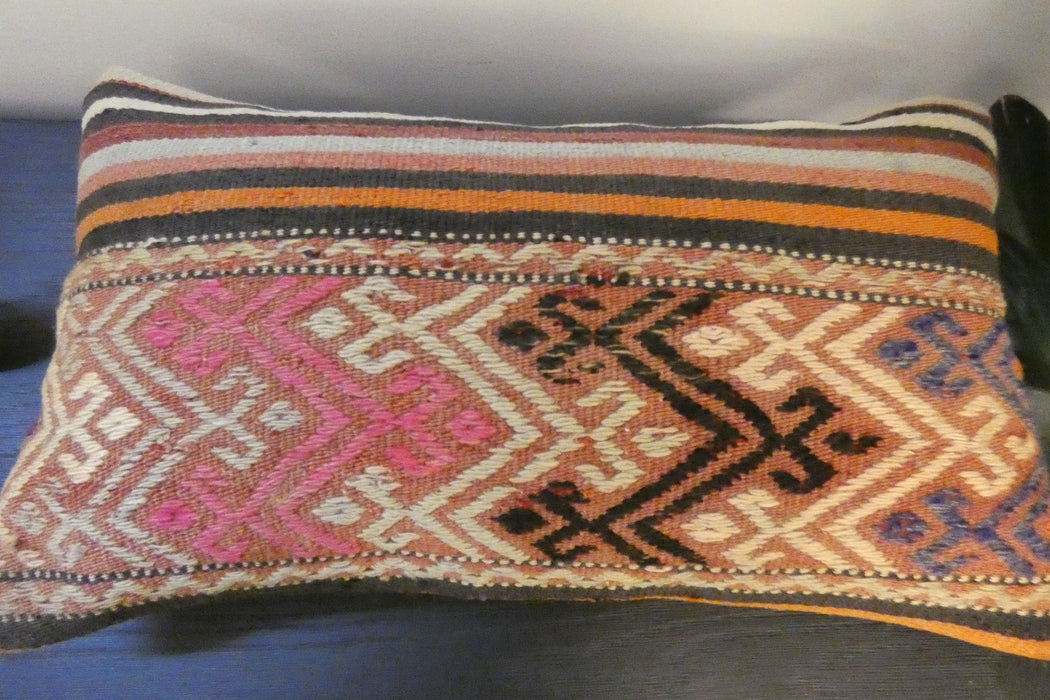 Handmade Turkish Kilim Cushion 30 x 50cm | Vintage Wool Lumbar Cushion with Insert | Organic Cotton Back | TK26-C962- Rugs Direct 