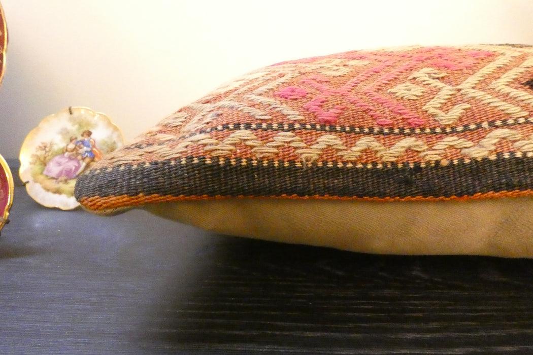 Handmade Turkish Kilim Cushion 30 x 50cm | Vintage Wool Lumbar Cushion with Insert | Organic Cotton Back | TK26-C962- Rugs Direct 