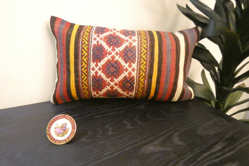 Handmade Turkish Kilim Cushion 30 x 50cm | Vintage Wool Lumbar Cushion with Insert | Organic Cotton Back | TK26-C951- Rugs Direct 