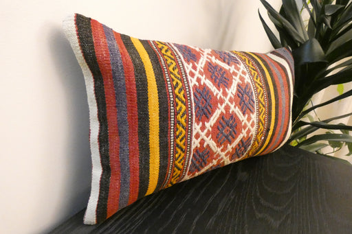 Handmade Turkish Kilim Cushion 30 x 50cm | Vintage Wool Lumbar Cushion with Insert | Organic Cotton Back | TK26-C951- Rugs Direct 