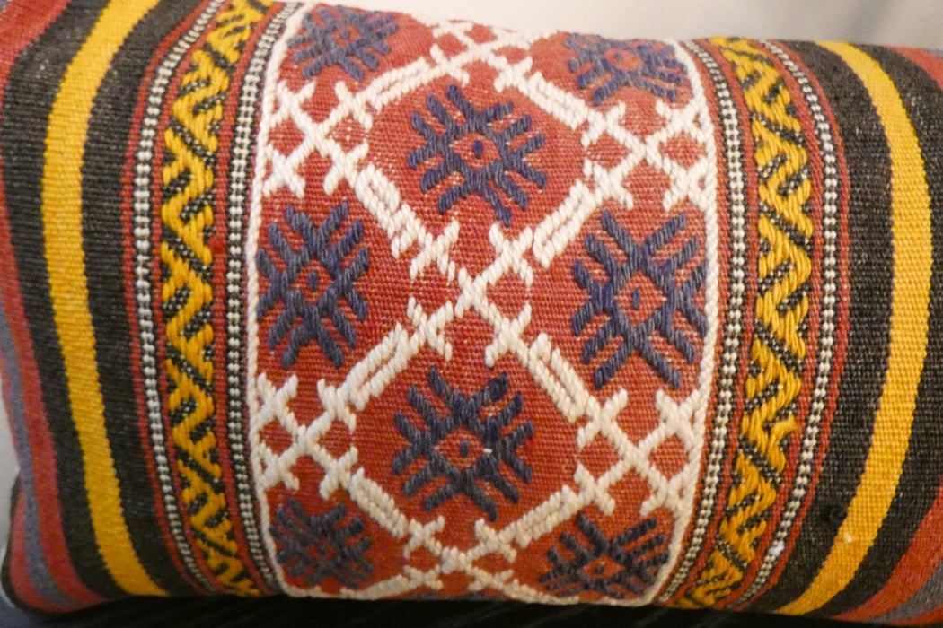 Handmade Turkish Kilim Cushion 30 x 50cm | Vintage Wool Lumbar Cushion with Insert | Organic Cotton Back | TK26-C951- Rugs Direct 