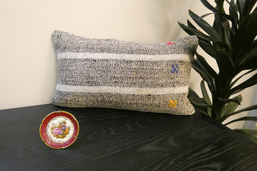 Handmade Turkish Kilim Cushion 30 x 50cm | Vintage Wool Lumbar Cushion with Insert | Organic Cotton Back | TK26-C950- Rugs Direct 