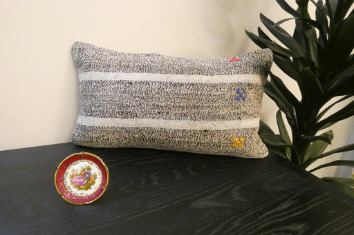 Handmade Turkish Kilim Cushion 30 x 50cm | Vintage Wool Lumbar Cushion with Insert | Organic Cotton Back | TK26-C950- Rugs Direct 