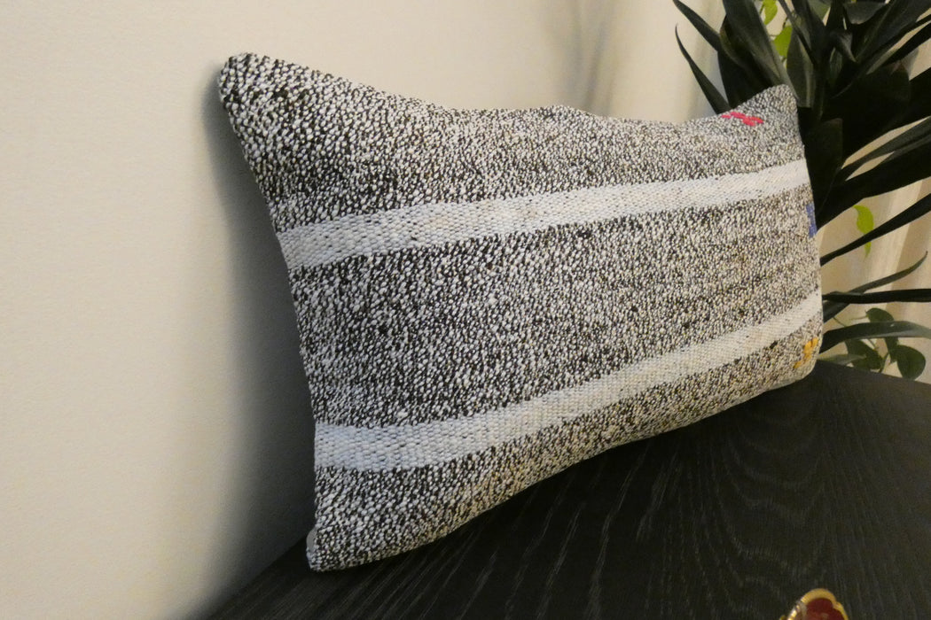 Handmade Turkish Kilim Cushion 30 x 50cm | Vintage Wool Lumbar Cushion with Insert | Organic Cotton Back | TK26-C950- Rugs Direct 